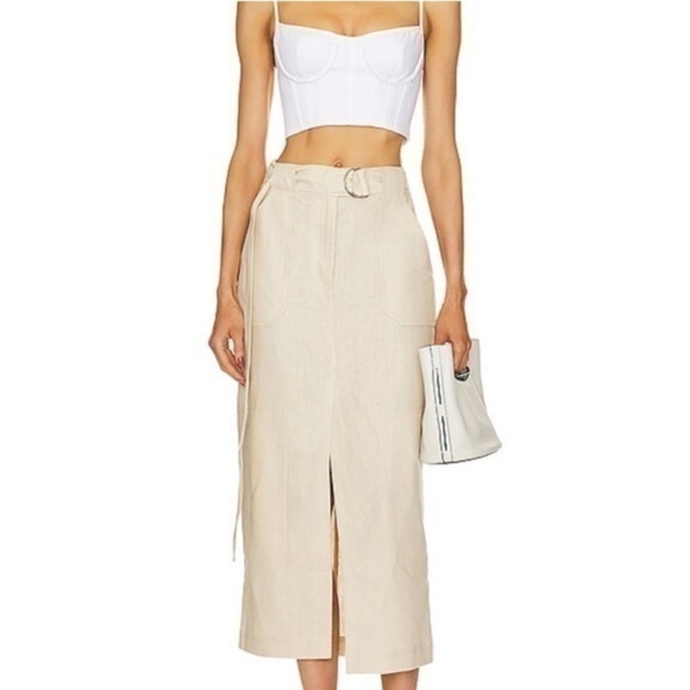 The Linen Cargo Midi Skirt in Natural Linen